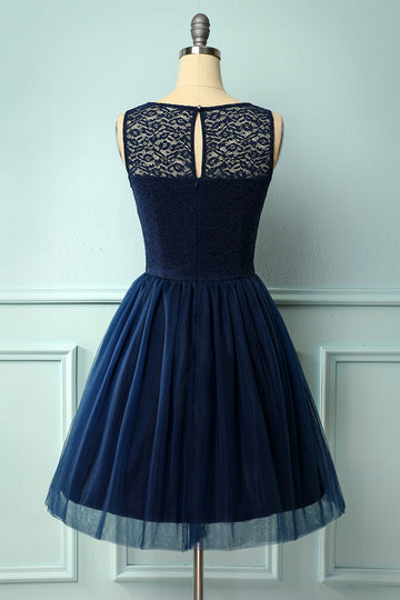 Navy Lace Graduation Dress